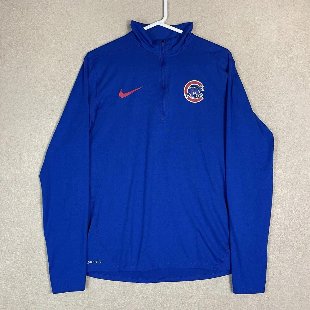 Nike Sweater Mens Medium Blue Chicago Cubs Royal‎ Element 1/2 Zip Performance